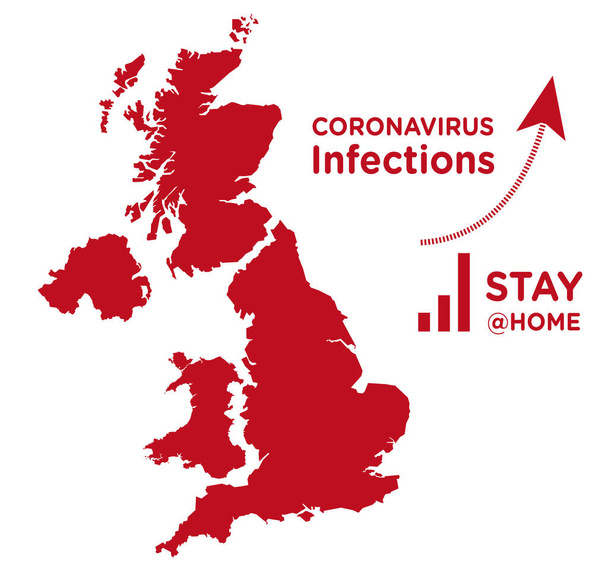 Mappa del Regno Unito con crescente curva di infezione coronavirus
 - Vettoriali, immagini