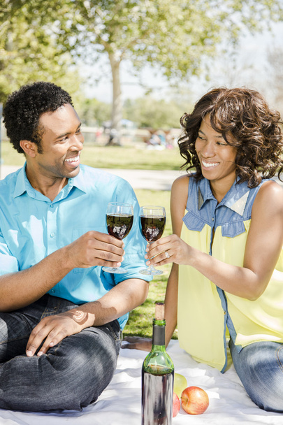 Happy Couple Boire du vin dans le parc
 - Photo, image