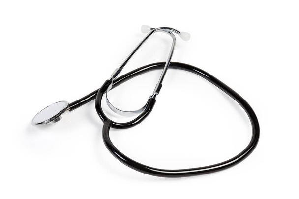 Modern stethoscope with one-sided head chestpiece with diaphragm on a white background - Photo, Image