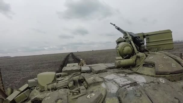 Tank exercises at the training ground. Shots of tanks in motion. - Footage, Video