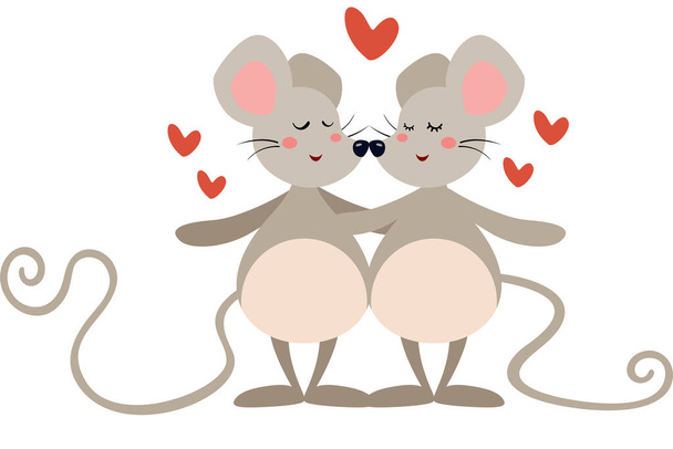 Loving couple of mice hugging - Vector, Imagen
