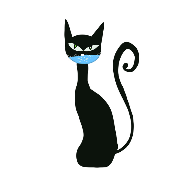 illustrazione di gatto nero in maschera medica. Protezione da virus. Concetto sanitario. Quarantena. Sicurezza del coronavirus
.  - Foto, immagini