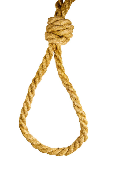 Boucle mortelle de corde isolée sur fond blanc. Notion de peine de mort ou suicide - Photo, image
