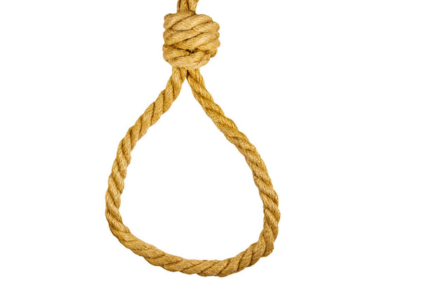 Mortale anello di corda isolato su sfondo bianco. Concetto di pena di morte o suicidio - Foto, immagini