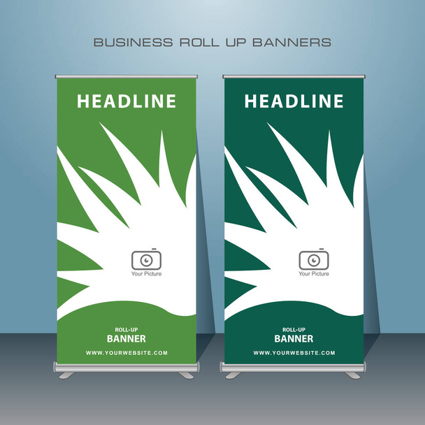 Creative Green Leaf Roll Up Banner Template Design - Vecteur, image