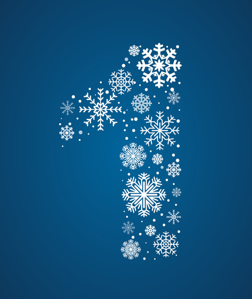 nummer 1 vector lettertype frosty sneeuwvlokken - Vector, afbeelding