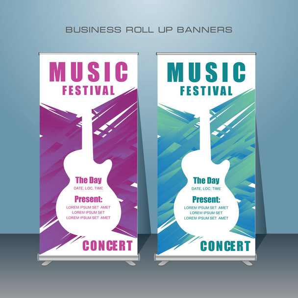 Creative Roll Up Banner Σχεδιασμός, πρότυπο Banner για την έννοια της μουσικής  - Διάνυσμα, εικόνα