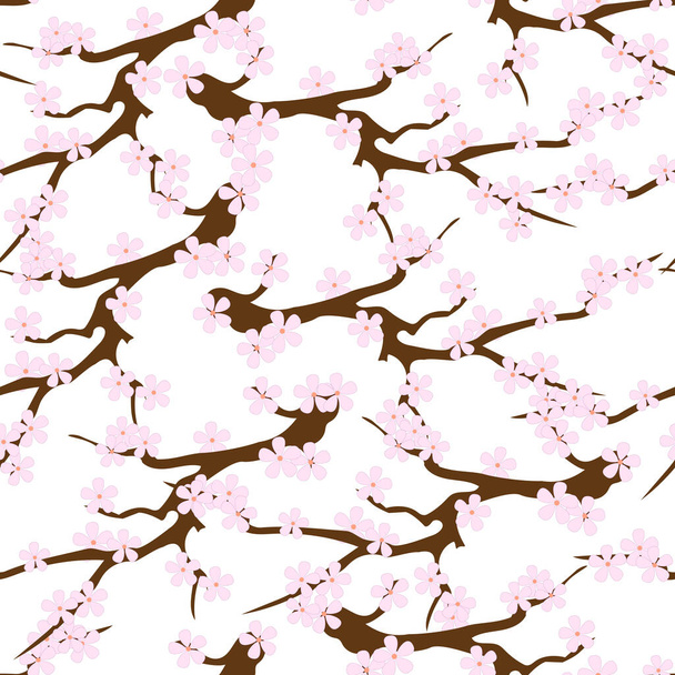Japanese seamless pattern with sakura branches. Gentle vector endless texture on a white background, dough for fabric, bedding and wallpaper on the wall. - Vector, Image