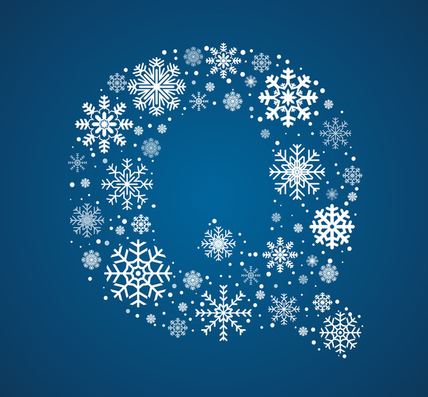 Letter Q, vector font frosty snowflakes - Vector, Image