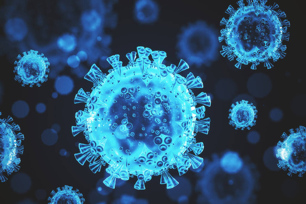 Blue coronavirus 2019-ncov flu infection. Coronavirus helath crisis concept. 3D Rendering - Photo, Image