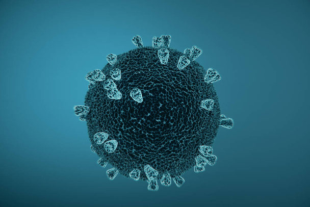 Blue coronavirus 2019-nCov. Coronavirus helath crisis concept. Close up, 3D Rendering - Photo, Image