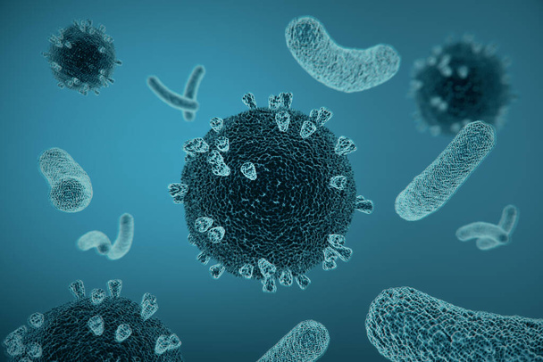 Virus cells coronavirus 2019-nCov. Coronavirus helath crisis concept. 3D Rendering - Photo, Image