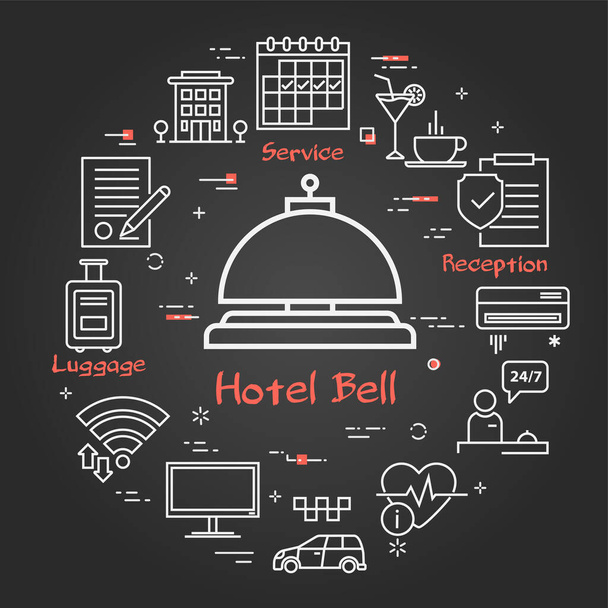 Vector black hotel service square concept - Hotel Bell icon - Vector, Image