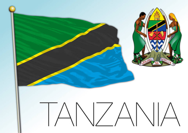 Επίσημη εθνική σημαία και εθνόσημο της Τανζανίας, αφρικανική χώρα, διανυσματική απεικόνιση - Διάνυσμα, εικόνα