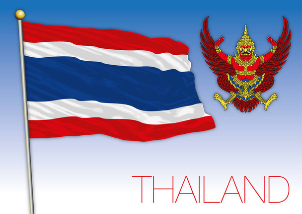 Ταϊλάνδη επίσημη εθνική σημαία και εθνόσημο, ασιατική χώρα, διανυσματική απεικόνιση - Διάνυσμα, εικόνα