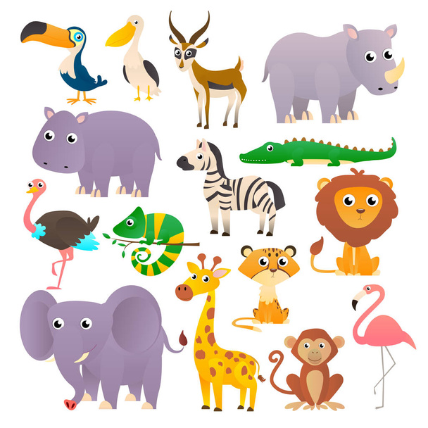 Big collection wild animals - Vector, Image