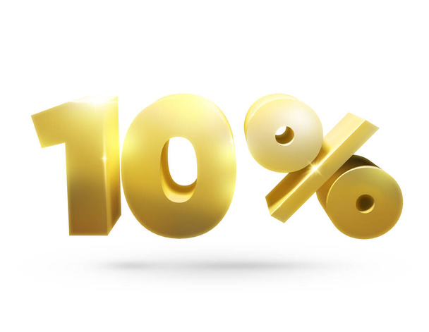 3d number. Isolated 3d illustration of the number 10 and percent. Isolated  golden number 10 and percent sign. - Photo, Image