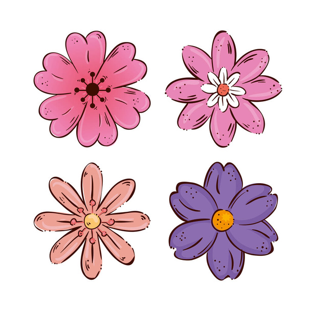 set of cute flowers naturals in white background - Vector, imagen