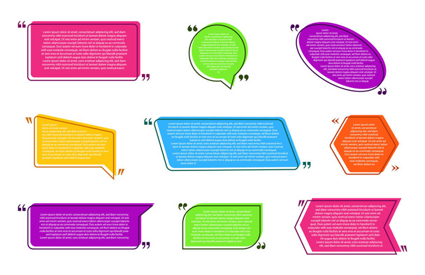 Zitat Textfeld mit Titel. Zitat-Blase mit Raum für Beschreibung. Zitiergrenze für Kommentare, Blog. Farbige kreative Rede, Textbox-Informationen. Merkzeichen. Vektorillustration - Vektor, Bild