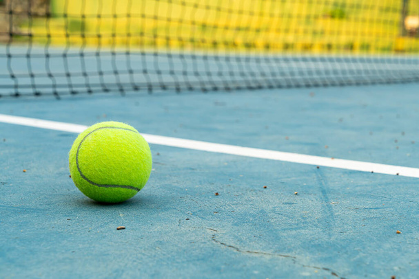 close-up tennis ball on tennis court with copy space - Φωτογραφία, εικόνα