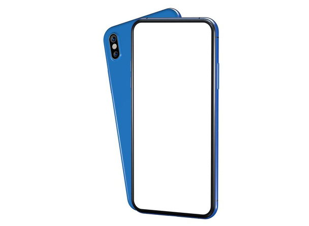 The front and back parts of a blue smartphone with a white screen - Zdjęcie, obraz
