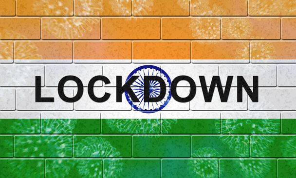 Indien Lockdown, um Covid19 Epidemie und Ausbruch zu stoppen. Covid 19 indische Vorsichtsmaßnahme zur Isolierung von Krankheitsinfektionen - 3d Illustration - Foto, Bild