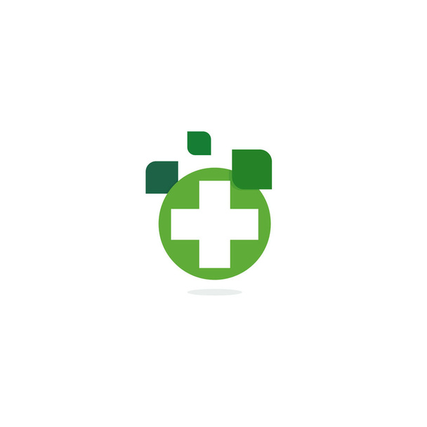 Zelené kříž logo, eko léčivé byliny lékárna, izolované vektorové logotyp šablony na bílém pozadí. - Vektor, obrázek