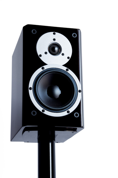 Black audio speakers on black stand - Photo, Image