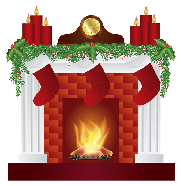 クリスマスの装飾の図が付いている暖炉 - ベクター画像