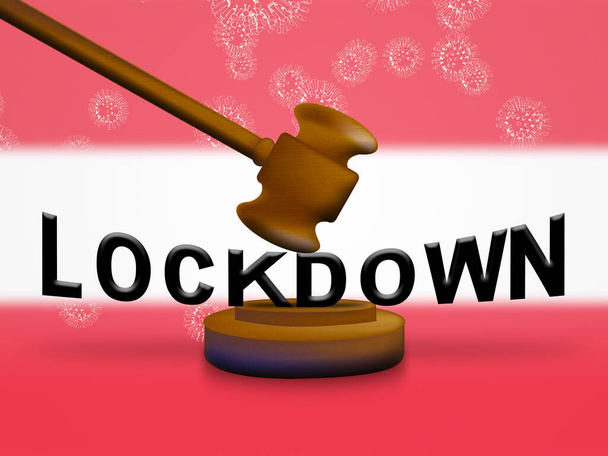 Austria lockdown in solitary confinement or stay home. Austrian lock down from covid-19 pandemic - 3d Illustration - Photo, Image