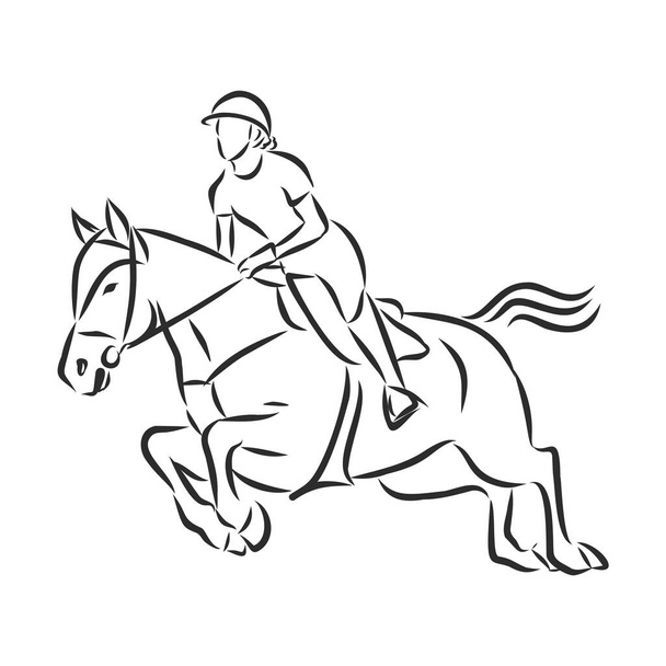 ugró ló, fekete fehér kép elszigetelt fehér háttér, vektor illusztráció - Vektor, kép