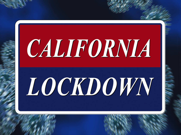 Kalifornien Lockdown bedeutet die Einsperrung von Coronavirus covid-19. Kalifornische Einsamkeit vor dem Virus mit Aufenthaltsbeschränkung - 3d Illustration - Foto, Bild