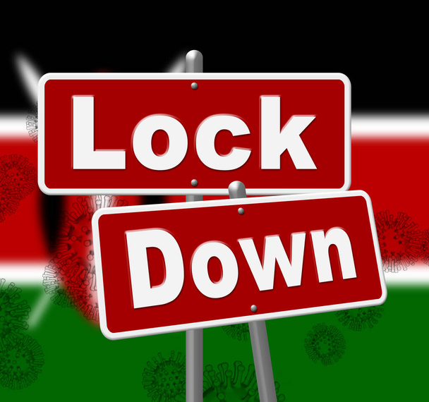 Kenya lockdown teken tegen coronavirus covid-19. Keniaanse thuisblijven om zelfisolatie af te dwingen en infectie te stoppen - 3d Illustratie - Foto, afbeelding