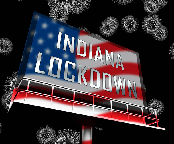 Indiana opsluiting betekent opsluiting van coronavirus covid-19. Indianapolis eenzame afzondering van covid19 met stop home beperking - 3d Illustratie - Foto, afbeelding