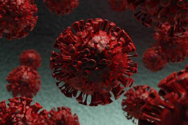 Coronavirus 2019-nCov vista microscópica de los glóbulos rojos. Virus del microscopio de cerca. 3d ilustración renderizada de células de enfermedad por virus corona
. - Foto, imagen