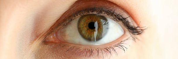 Vrouwelijk links oranje groen gekleurd verbazingwekkend oog - Foto, afbeelding