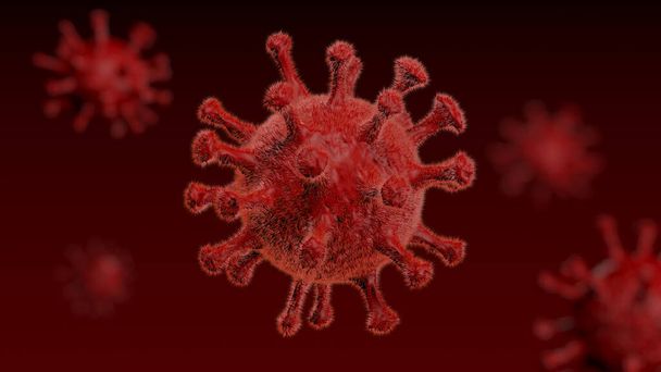 Corona-Virus - Mikrobiologie und Virologie-Konzept - Mikroskopvirus aus nächster Nähe -3D-Rendering - Foto, Bild