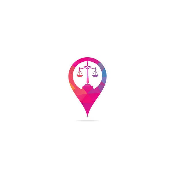Law and Attorney map pin vorm concept Logo Design. Advocatenkantoor en kantoor vector logo ontwerp. Recht en advocaat logo ontwerp template - Vector, afbeelding