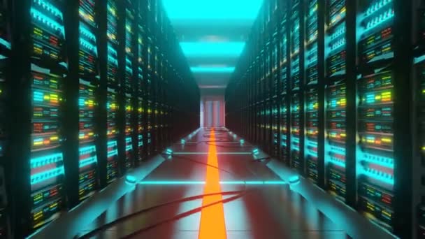 Data center com racks de servidor em uma sala de corredor
 - Filmagem, Vídeo