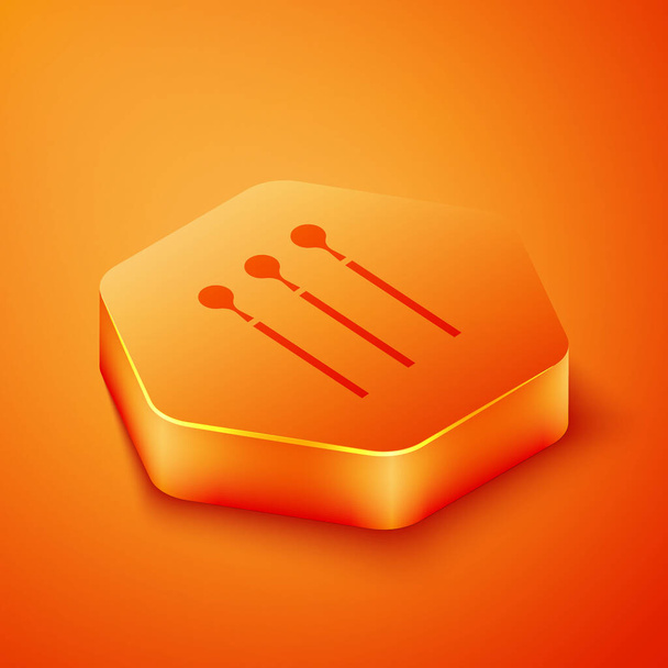 Icono de las cerillas isométricas aislado sobre fondo naranja. Botón hexágono naranja. Ilustración vectorial
 - Vector, imagen
