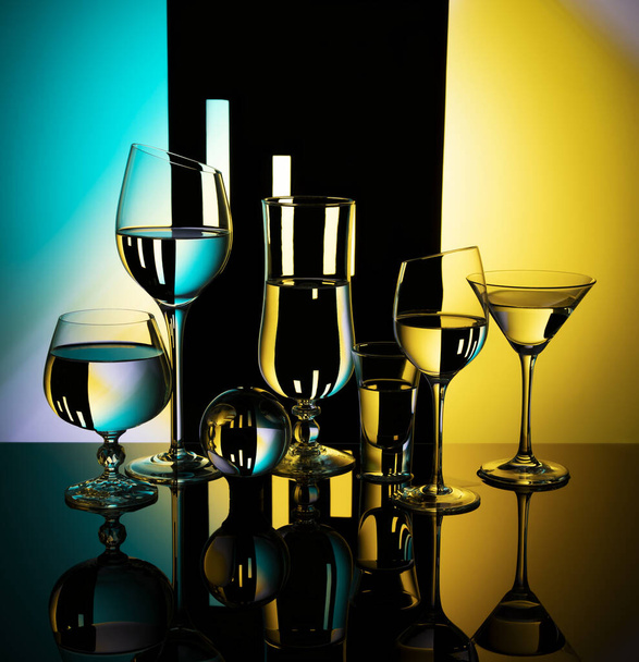 six glass goblets on a colorful background - Fotografie, Obrázek