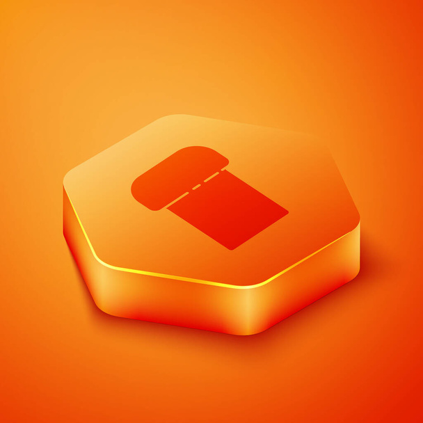 Isometrisches Osterkuchen-Symbol auf orangefarbenem Hintergrund. Frohe Ostern. Orangefarbener Sechskantknopf. Vektorillustration - Vektor, Bild