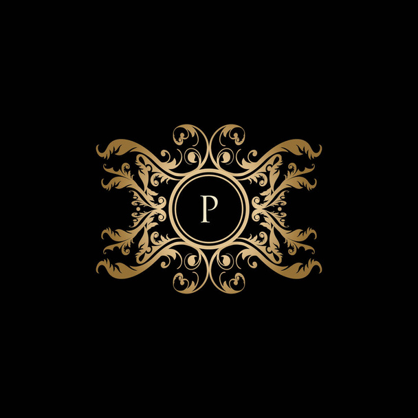 Luxus Boutique P levél arany logó - Vektor, kép