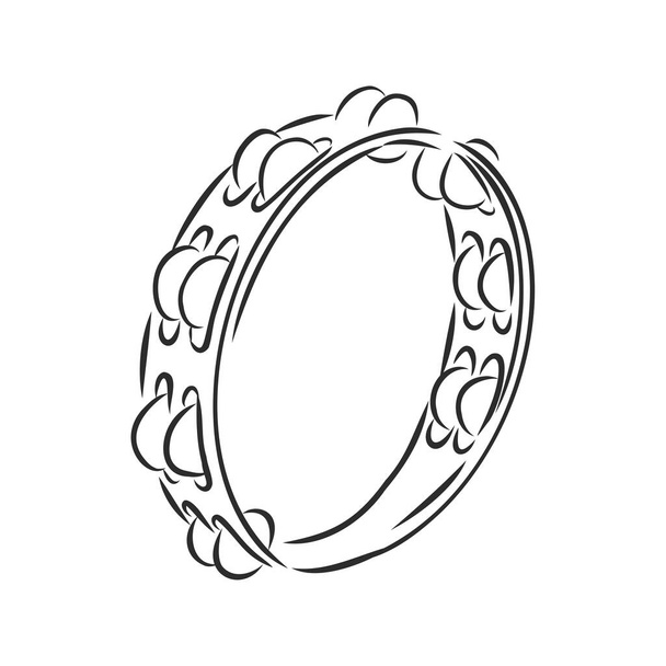 Hand Drawn Tambourine Sketch Symbol. Vector Timbrel Element In Trendy Style. - Vetor, Imagem