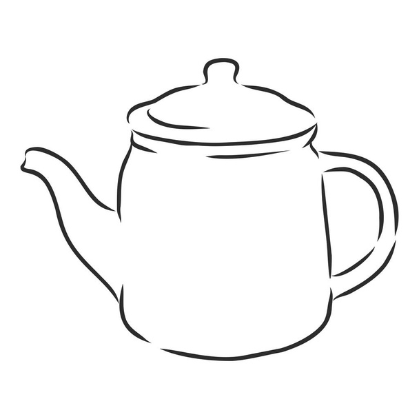Hand drawn sketch vector teapot. Hand drawn kettles. Teapots on isolated background. Vintage tea background. Menu design - Vektor, obrázek