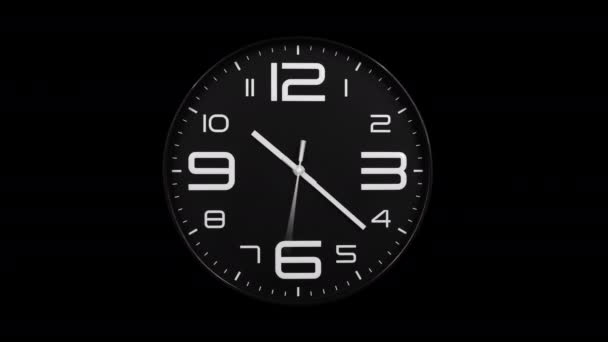 Modern black clock face moving fast forward timelapse. Clock ticking accelerated time on transparent alpha channel background. High Speed counter timer. Time flies moving fast forward in this time lapse. Clock face running out in high speed. - Footage, Video
