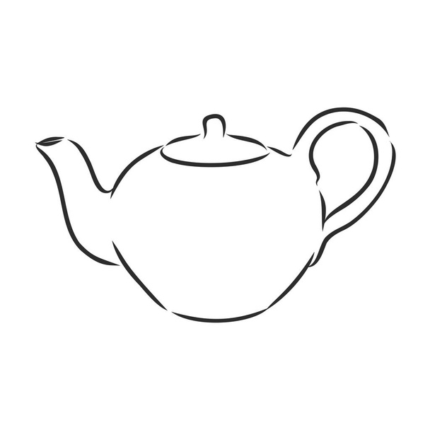 Ręcznie rysowany czajniczek wektorowy. Ręcznie rysowane czajniki. Czajniki na odosobnionym tle. Klasyczne tło herbaty. Projekt menu - Wektor, obraz