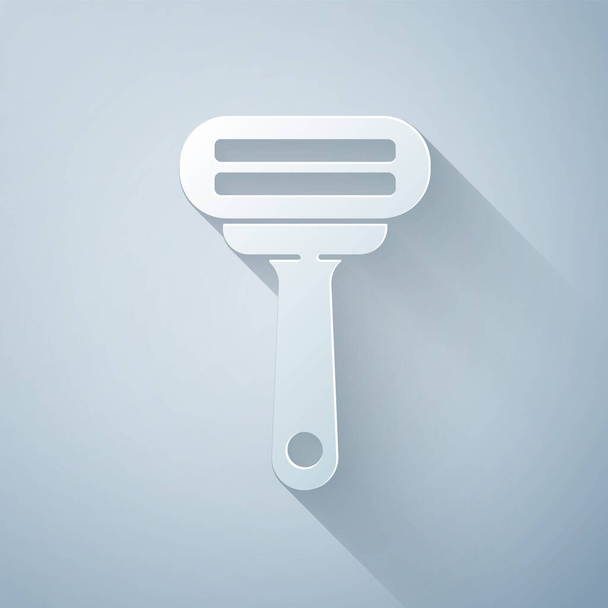 Paper cut Shaving razor icon isolated on grey background. Paper art style. Vector Illustration - Vector, Image