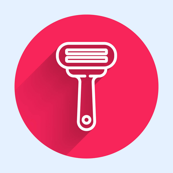 White line Shaving razor icon isolated with long shadow. Red circle button. Vector Illustration - Vector, Image