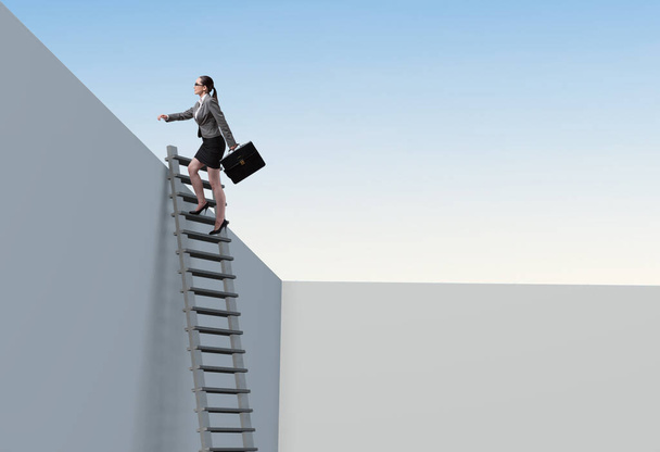 Podnikatelka leze po žebříku, aby unikla problémům - Fotografie, Obrázek